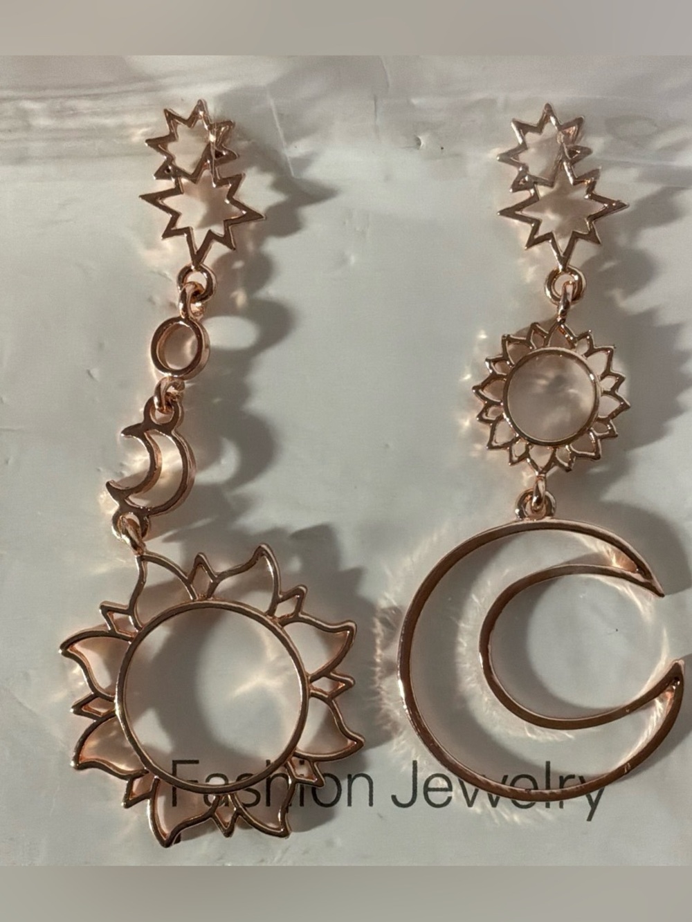 Fashion Jewelry Rose Gold Celestial Moon & Sun Drop Earrings - Picture 1 of 4